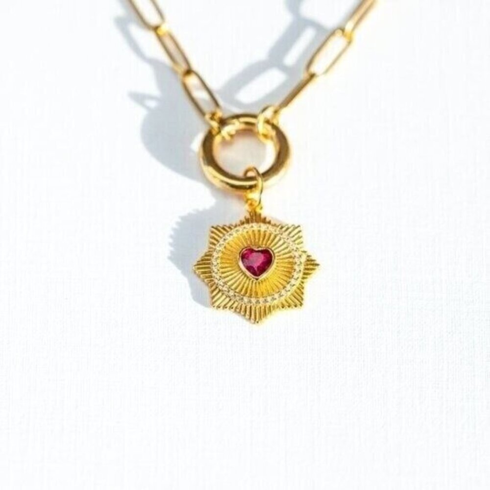 Red Heart Charm Necklace Gold Chain Removable Star Charm Non-Tarnish Gold PRETTY
